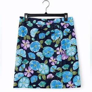 Talbots Size 8 Floral Pencil Skirt Blue Black fFloral Stretch Cotton Work